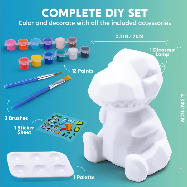 imageKlever Kits DIY Night Light Paint Your Own Cat Lamp Arts ampamp Crafts Kit School Activities Art Supplies Painting Kits Birthday Gifts for Girls Boys Aged 6Dinosaur