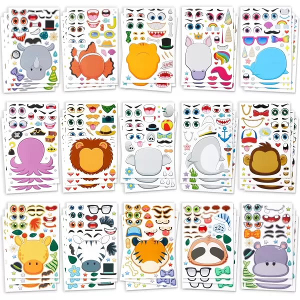imageJOYIN 90 PCS 98x67 Makeaface Sticker Sheets Make Your Own Animal Mix and Match Sticker Sheets with Safaris Sea and Fantasy Animals Kids Party Favor Supplies Craft