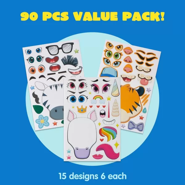 imageJOYIN 90 PCS 98x67 Makeaface Sticker Sheets Make Your Own Animal Mix and Match Sticker Sheets with Safaris Sea and Fantasy Animals Kids Party Favor Supplies Craft