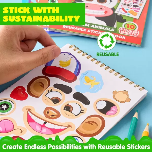imageJOYIN MakeaFace Reusable Sticker Books 3Pack Safari Farm Sea Animals  On The Go Travel Toys Activity Pad for Kids Ages 4830 Scenes