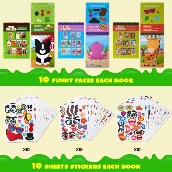 imageJOYIN MakeaFace Reusable Sticker Books 3Pack Safari Farm Sea Animals  On The Go Travel Toys Activity Pad for Kids Ages 4830 Scenes