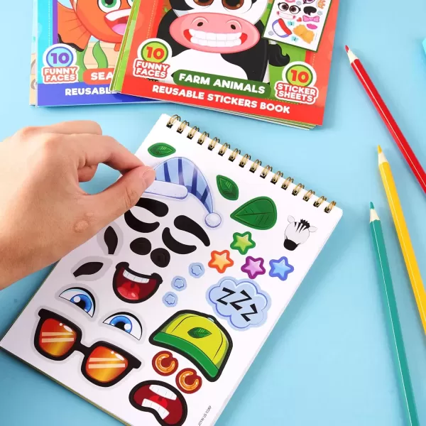 imageJOYIN MakeaFace Reusable Sticker Books 3Pack Safari Farm Sea Animals  On The Go Travel Toys Activity Pad for Kids Ages 4830 Scenes
