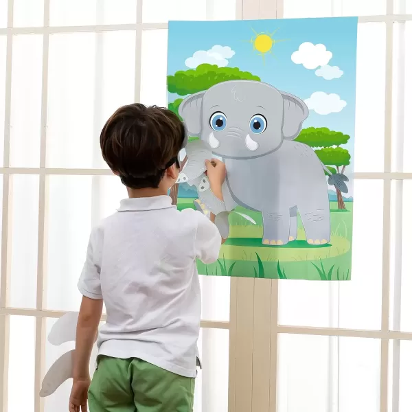imageJOYIN Pin The Nose on The Elephant Game 21 x 28 Elephant Themed Party Games with 24 PCs Elephant Nose StickersMake a Face Sticker Mix and Match Favors Party Games Decorations for Party Games