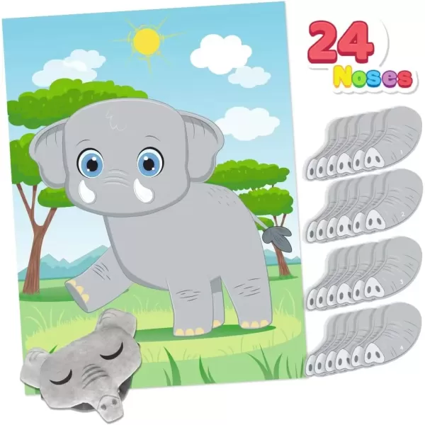 imageJOYIN Pin The Nose on The Elephant Game 21 x 28 Elephant Themed Party Games with 24 PCs Elephant Nose StickersMake a Face Sticker Mix and Match Favors Party Games Decorations for Party Games