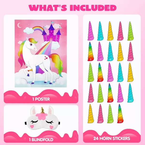 imageJOYIN Pin The Unicorn Horn Game 21 x 28 Unicorn Themed Party Games with 24 PCs Horn Stickers Party Supplies Kids Birthday Party Decoration
