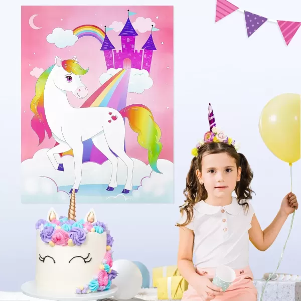 imageJOYIN Pin The Unicorn Horn Game 21 x 28 Unicorn Themed Party Games with 24 PCs Horn Stickers Party Supplies Kids Birthday Party Decoration
