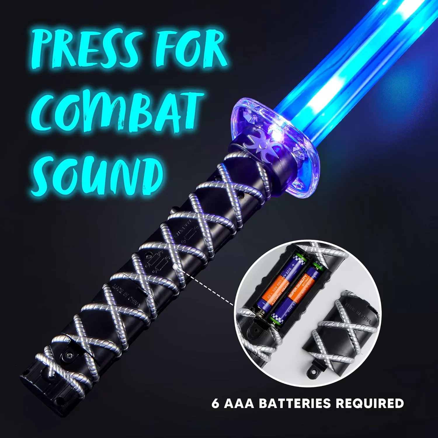 imageJOYIN 2 Packs Toys Ninja Swords for Kids with Motion Activated Clanging Sounds Vibrant Blue and Multi Color Deluxe Play Sword for Halloween Party Costume Accessories