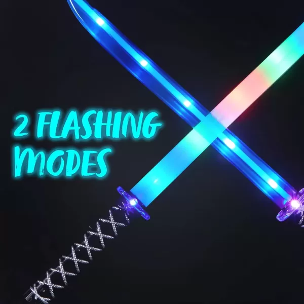 imageJOYIN 2 Packs Toys Ninja Swords for Kids with Motion Activated Clanging Sounds Vibrant Blue and Multi Color Deluxe Play Sword for Halloween Party Costume Accessories
