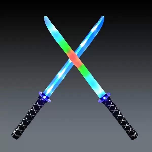imageJOYIN 2 Packs Toys Ninja Swords for Kids with Motion Activated Clanging Sounds Vibrant Blue and Multi Color Deluxe Play Sword for Halloween Party Costume Accessories