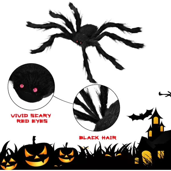imageJOYIN Halloween Realistic Hairy Spiders Set 4 Pack Halloween Spider Props Scary Spiders with Different Sizes for Halloween Indoor Outdoor House Yard Decorations 47 30 24 24quot