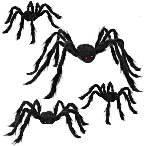 imageJOYIN Halloween Realistic Hairy Spiders Set 4 Pack Halloween Spider Props Scary Spiders with Different Sizes for Halloween Indoor Outdoor House Yard Decorations 47 30 24 24quot