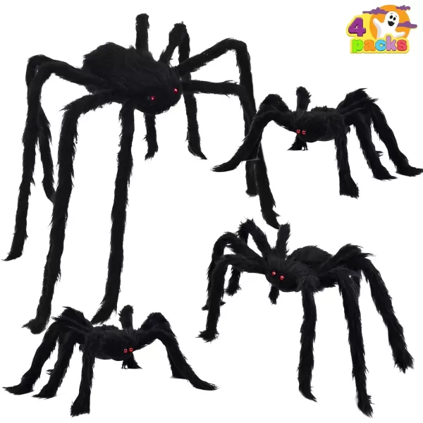 imageJOYIN Halloween Realistic Hairy Spiders Set 4 Pack Halloween Spider Props Scary Spiders with Different Sizes for Halloween Indoor Outdoor House Yard Decorations 47 30 24 24quot