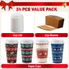 imageJOYIN 24 PCS Christmas Disposable Paper Cups 16 oz Merry Christmas Party Cups With Cup Sleeves and Lids 8 Designs Xmas Coffee Drinking Cups Beverages Tableware Holiday Supplies FavorsVintage