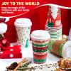 imageJOYIN 24 PCS Christmas Disposable Paper Cups 16 oz Merry Christmas Party Cups With Cup Sleeves and Lids 8 Designs Xmas Coffee Drinking Cups Beverages Tableware Holiday Supplies FavorsBright