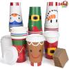 imageJOYIN 24 PCS Christmas Disposable Paper Cups 16 oz Merry Christmas Party Cups With Cup Sleeves and Lids 8 Designs Xmas Coffee Drinking Cups Beverages Tableware Holiday Supplies FavorsCute