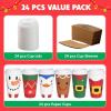 imageJOYIN 24 PCS Christmas Disposable Paper Cups 16 oz Merry Christmas Party Cups With Cup Sleeves and Lids 8 Designs Xmas Coffee Drinking Cups Beverages Tableware Holiday Supplies FavorsCute