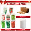 imageJOYIN 24 PCS Christmas Disposable Paper Cups 16 oz Merry Christmas Party Cups With Cup Sleeves and Lids 8 Designs Xmas Coffee Drinking Cups Beverages Tableware Holiday Supplies FavorsBright