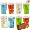 imageJOYIN 72 PCS Christmas Disposable Party Paper Cups 16 oz Merry Christmas Coffee Cups With Cup Sleeves and Lids 6 Designs Xmas Tea Drinking Cups Beverages Tableware Holiday Supplies FavorsLights
