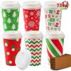 imageJOYIN 72 PCS Christmas Disposable Party Paper Cups 16 oz Merry Christmas Coffee Cups With Cup Sleeves and Lids 6 Designs Xmas Tea Drinking Cups Beverages Tableware Holiday Supplies FavorsSanta