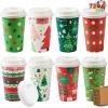 imageJOYIN 72 PCS Christmas Disposable Party Paper Cups 16 oz Merry Christmas Coffee Cups With Cup Sleeves and Lids 6 Designs Xmas Tea Drinking Cups Beverages Tableware Holiday Supplies FavorsBright