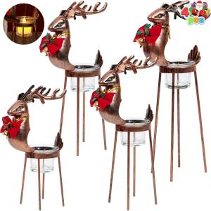imageJOYIN 4 PCS Christmas Reindeer Tea Light Candle Holders Thanksgiving Day Metal Iron Standing Christmas Decorations Christmas Table Decorations Centerpieces for Party Dining