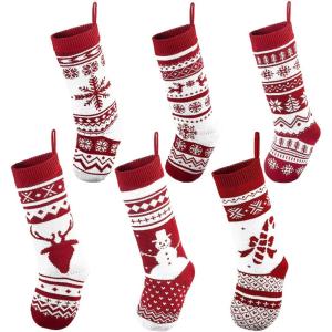 imageJOYIN 6 Pack 18quot Knit Christmas Stockings Large Rustic Yarn Xmas Stockings for Family Holiday Decorations