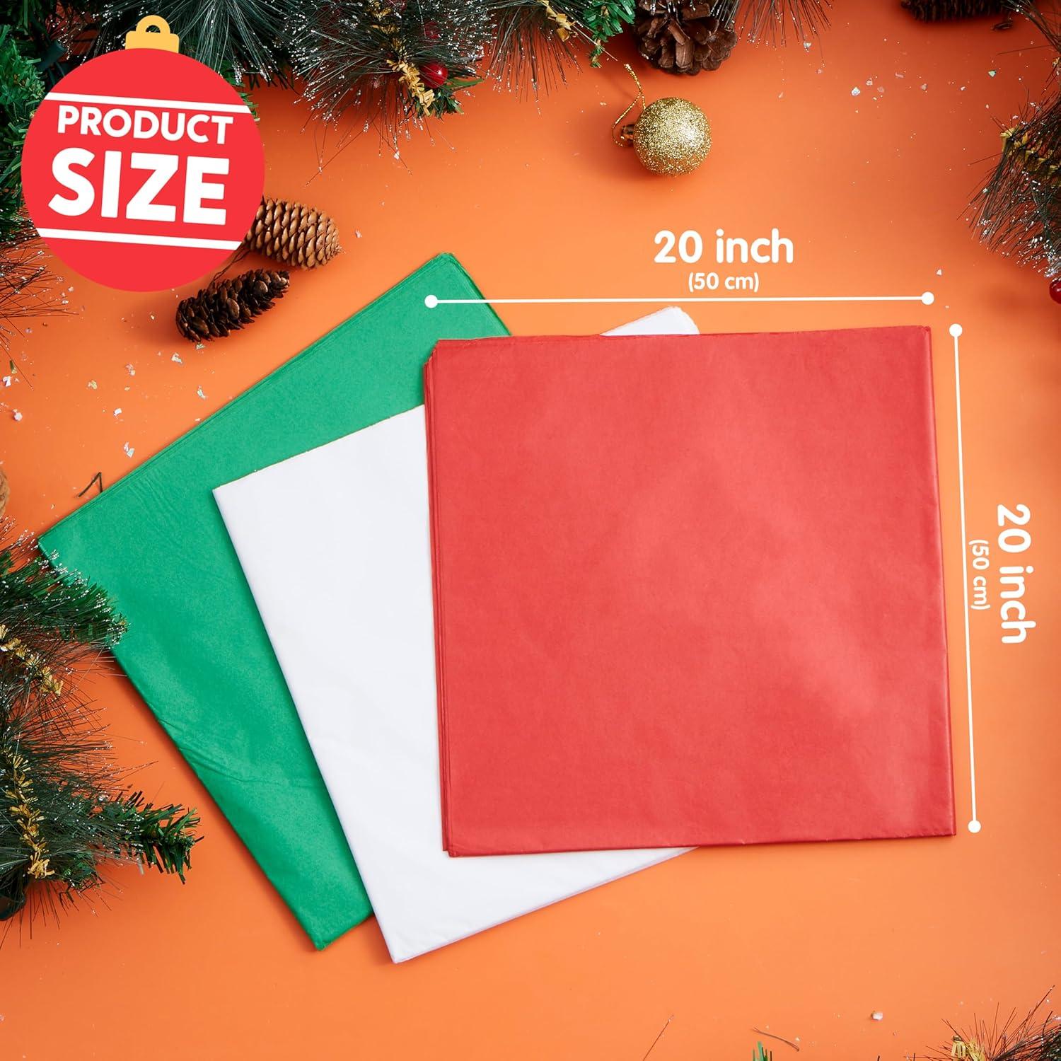 imageJOYIN 180 Sheets 20quot x 20quot Christmas Tissue Paper Assortment Red Green ampamp White 60 Sheets per Color Easy and Fast Gift Wrapping Accessory for Presents and Wine Bottles