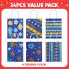 imageJOYIN 24 Christmas Kraft Gift Bags for Holiday Paper Gift Bags Christmas Goody Bags Xmas Gift Bags Classrooms and Party Favors 9 x 73 x 33Blue
