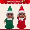 imageJOYIN Christmas 2PCS Tiny Elf Doll Christmas with 1 red and 1 Green elf DollHoliday Decoration Accessories Tiny Gift for Girls Boys Kids AdultsDark Skin