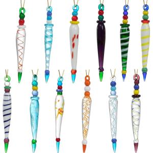 image12Pcs Colorful Icicle Glass Ornaments Christmas Glass Ornaments for Christmas Tree Decorations 3537quot Long Glass Ornaments in 12 Different Designs