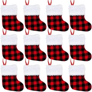 imageJOYIN 12 Pack 5 Mini Christmas StockingRed Black Plaid Xmas Stockings for Christmas Tree Decoration Party Favors and Holiday Season SuppliesRed and Black