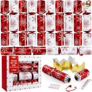 imageJOYIN 12 Pack Christmas Party Favor NonSnap Red ampamp White Snowflake Design Party Table Favors with Holiday Party Favor Supplies for Kids and Adults Christmas Parties Dinners and HolidaysRedWhite Snowflakes