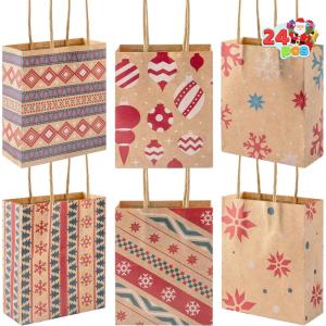 imageJOYIN 24 Christmas Kraft Gift Bags for Holiday Paper Gift Bags Christmas Goody Bags Xmas Gift Bags Classrooms and Party Favors 9 x 73 x 33Brown