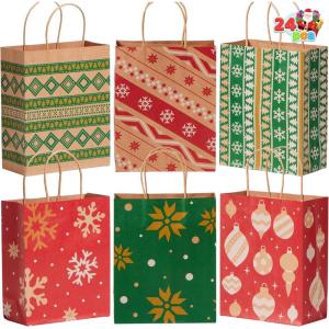imageJOYIN 24 Christmas Kraft Gift Bags for Holiday Paper Gift Bags Christmas Goody Bags Xmas Gift Bags Classrooms and Party Favors 9 x 73 x 33Red Green