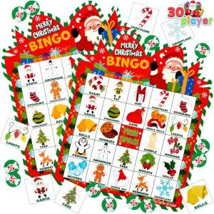 imageJOYIN 30 Players Christmas Bingo Cards Xmas Bingo Game for Kids Family Activities Holiday Winter Bingo Cards for Party Card Games School Classroom Indoor Party Games