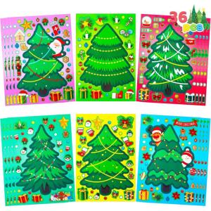 imageJOYIN 36 Pcs Christmas Makeaface Sticker Sheets Make Your Own Xmas Characters Mix and Match Sticker with Full Body Design Reindeer Snowman Elf for Kids Party Favor Art Craft Classroom ActivitiesTree stickers