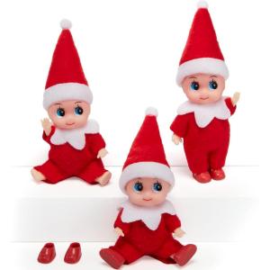 imageJOYIN 3PCS Christmas Red Tiny Elf Doll Soft Plush Toy Doll for Christmas Decor Xmas Gift Xmas Elf Doll Clothing Elf Doll