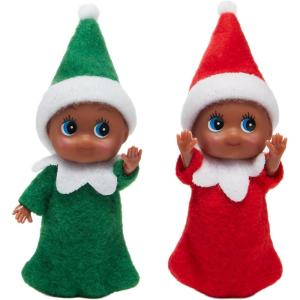 imageJOYIN Christmas 2PCS Tiny Elf Doll Christmas with 1 red and 1 Green elf DollHoliday Decoration Accessories Tiny Gift for Girls Boys Kids AdultsDark Skin