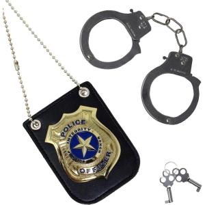 imageSpooktacular Creations Kids Police Pretend Play Toy Set Costume Accessories with Swat Badge Handcuff and Keys for Detective Dress Up Roleplay Stocking Birthday Party Favor SuppliesGold