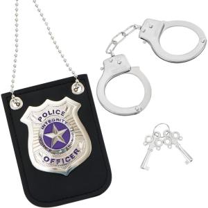 imageSpooktacular Creations Kids Police Pretend Play Toy Set Costume Accessories with Swat Badge Handcuff and Keys for Detective Dress Up Roleplay Stocking Birthday Party Favor SuppliesSilver