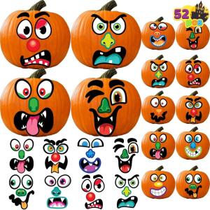 imageJOYIN 52 Pcs Halloween Pumpkin Stickers Party Favors for Kids Art Crafts Party Supplies Pumpkin Decorating Stickers JackOLantern Face Sticker Sheets for Classroom Activities Games Goodies Gifts