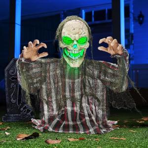 imageJOYIN Halloween Animatronics Decorations Outdoor Animated Zombie Groundbreaker Graveyard Decor Outside 25 Groundbreaker Skeleton Prop with Moving Arms ampamp Green Light Lawn Yard Haunted House Decor