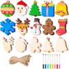 imageJOYIN 100 Pcs Christmas Wooden Ornaments Crafts to Paint Unfinished Wood Painting Kits with 8 Watercolor Pens for Kids Make Your Own DIY Hanging Ornament for Xmas Tree Decor Party SuppliesAge 8