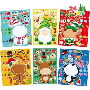 imageJOYIN 24 Pcs Christmas Makeaface Stickers Make Your Own Characters Mix and Match Sticker Sheets with Christmas Elf Santa Santa Snowman Penguin and Polar Bear Kids Party Favor Supplies CraftFunny stickers