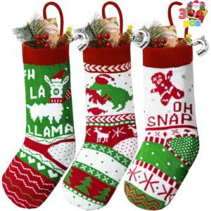 imageJOYIN 3 Pack 18 Christmas Stockings Large Size Rustic Cable Knit Xmas Stocking in Red ampamp Green for Family Holiday Season Decorationsgreen basic
