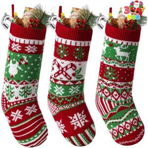 imageJOYIN 3 Pack 18 Christmas Stockings Large Size Rustic Cable Knit Xmas Stocking in Red ampamp Green for Family Holiday Season Decorationsgreen classic