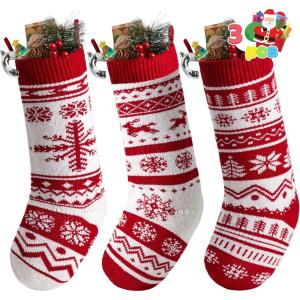 imageJOYIN 3 Pack 18 Christmas Stockings Large Size Rustic Cable Knit Xmas Stocking in Red ampamp Green for Family Holiday Season Decorationsred basic