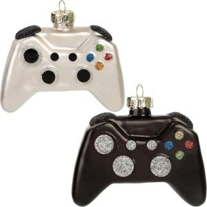 imageJoiedomi Christmas Glass Video Game Controller Small Ornament Blown Mini Ornament Black and White 2Pieces Set for Christmas Tree Hanging Ornament Outdoor Christmas Decorations IndoorGAME CONTROLL