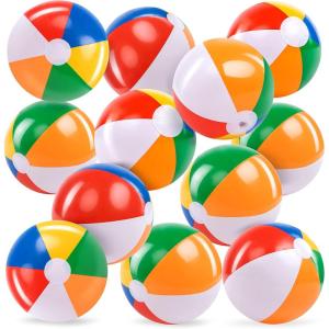 imageJOYIN Rainbow Beach Balls12 Pack 12 Inflatable Swimming Pool Toys for Summer Water Games Kids Birthday Party Supplies Combo Set Include Inflatable Beach Balls