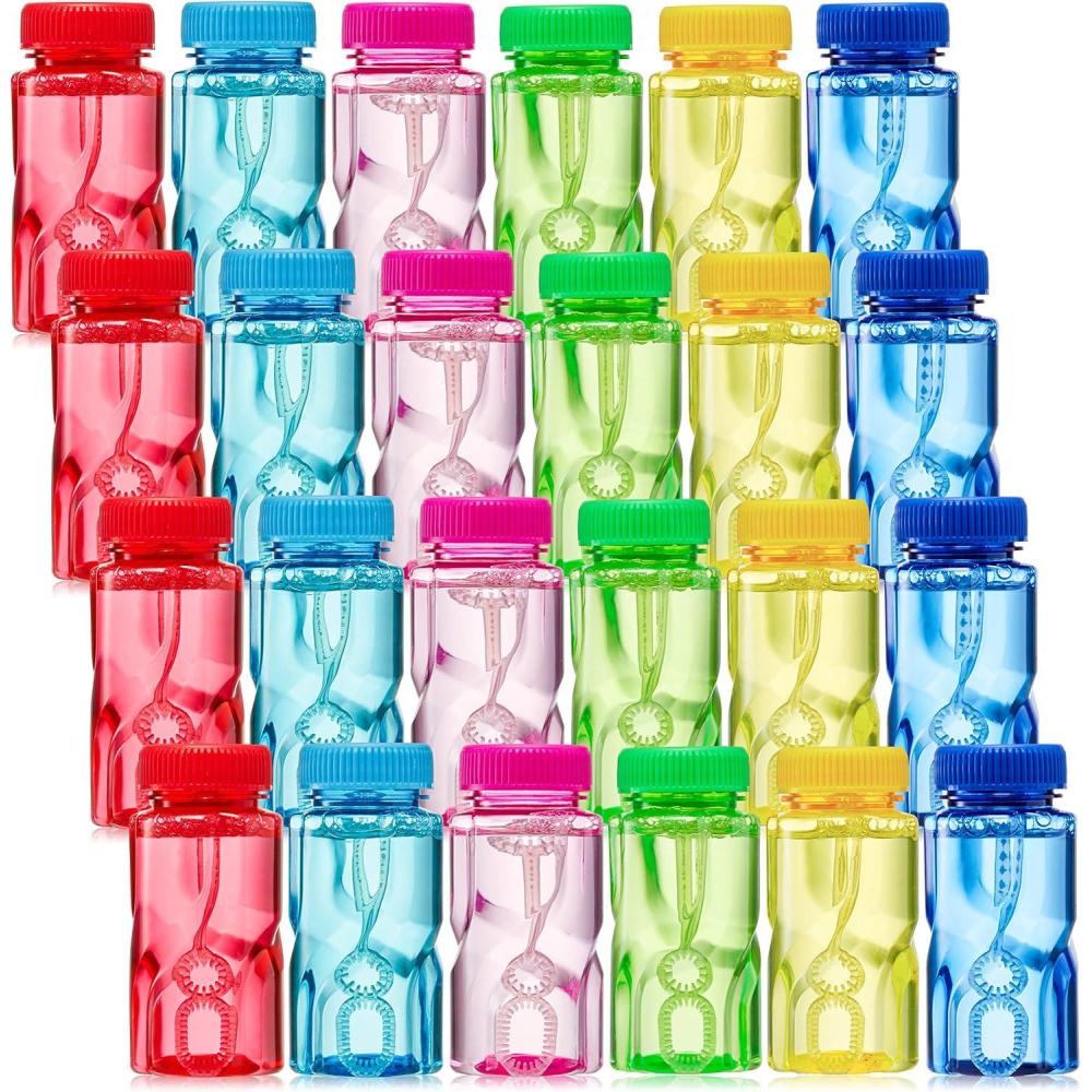 imageSloosh 24 Pack Twisted Bubble Bottle with 2 oz Solution Set6 Color for Kids Bubble Toys Summer Activity Easter and Assortment Party FavorsTwisted